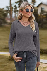 Drawstring Dropped Shoulder Hooded T-Shirt - Trendsi - Flyclothing LLC