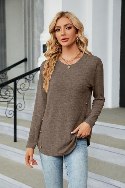 Round Neck Long Sleeve T-Shirt - Trendsi