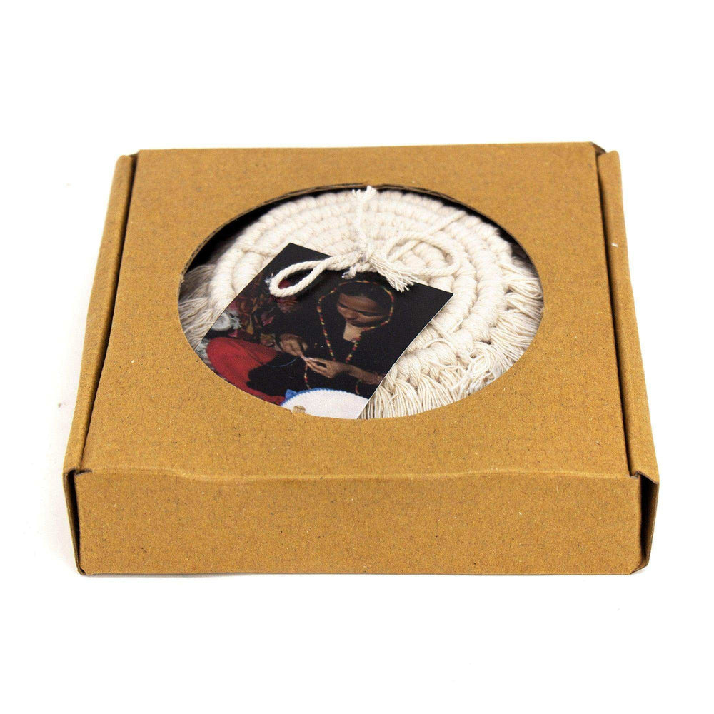 Macrame Coasters in Blush with fringe, Set of 4 - Beaurer Creations - Flyclothing LLC