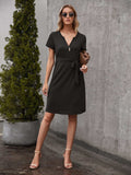 Tied Notched Short Sleeve Dress - Trendsi - Flyclothing LLC