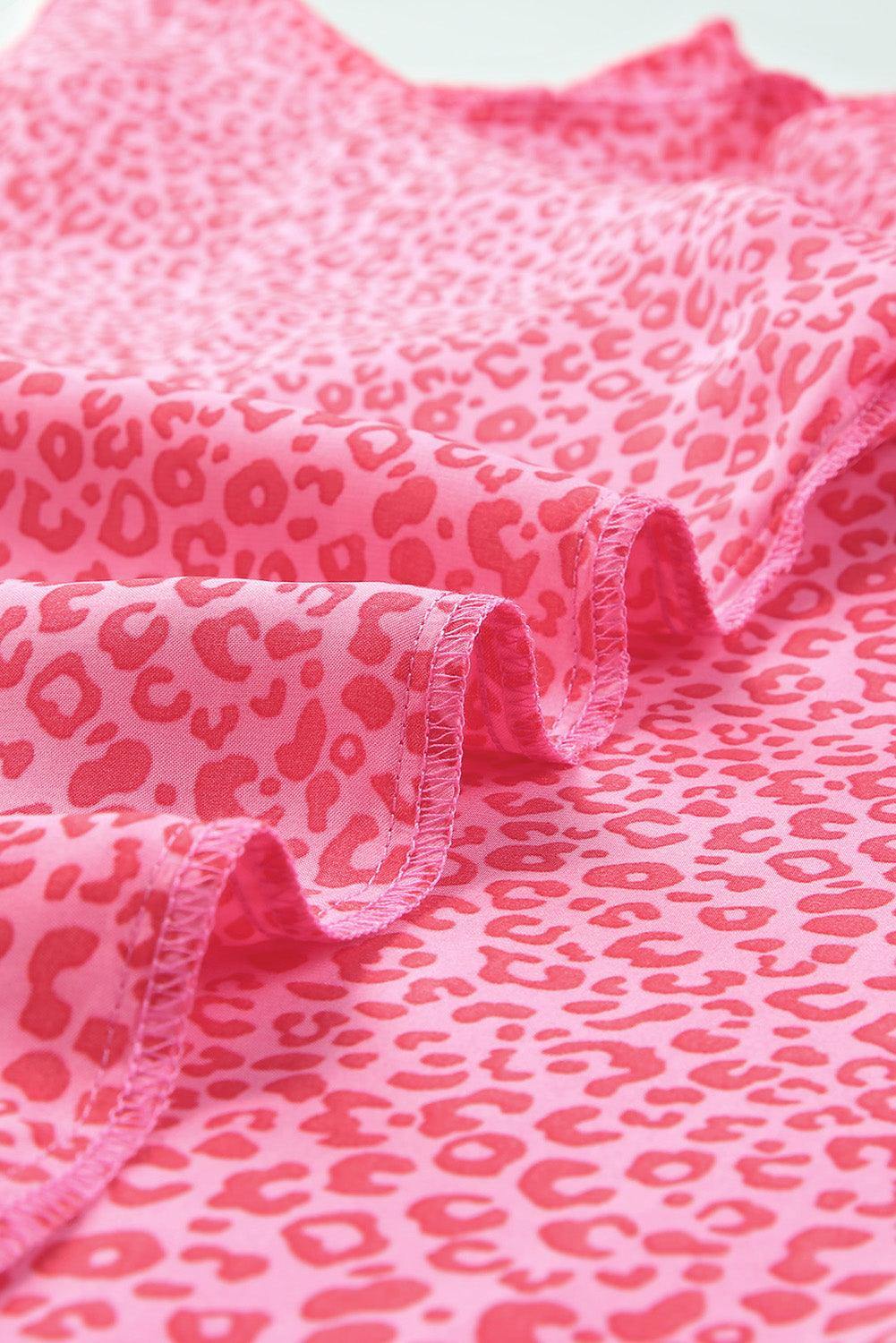 Leopard Smocked Flounce Sleeve Blouse - Trendsi