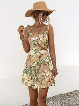 Printed Ruffled Surplice Wide Strap Mini Dress - Trendsi - Flyclothing LLC