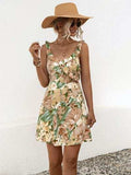 Printed Ruffled Surplice Wide Strap Mini Dress - Trendsi - Flyclothing LLC