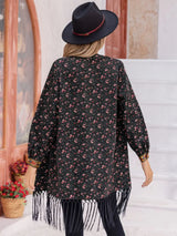 Printed Fringe Detail Cardigan - Trendsi - Flyclothing LLC