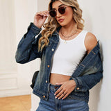 Washed Denim Jacket - Trendsi - Flyclothing LLC