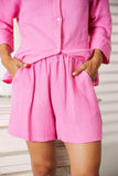 Double Take Textured Shirt and Elastic Waist Shorts Set - Trendsi - Flyclothing LLC