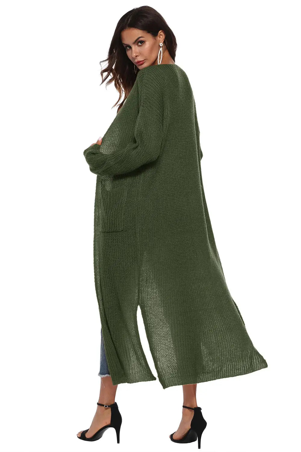 Long Sleeve Open Front Buttoned Cardigan - Trendsi - Flyclothing LLC
