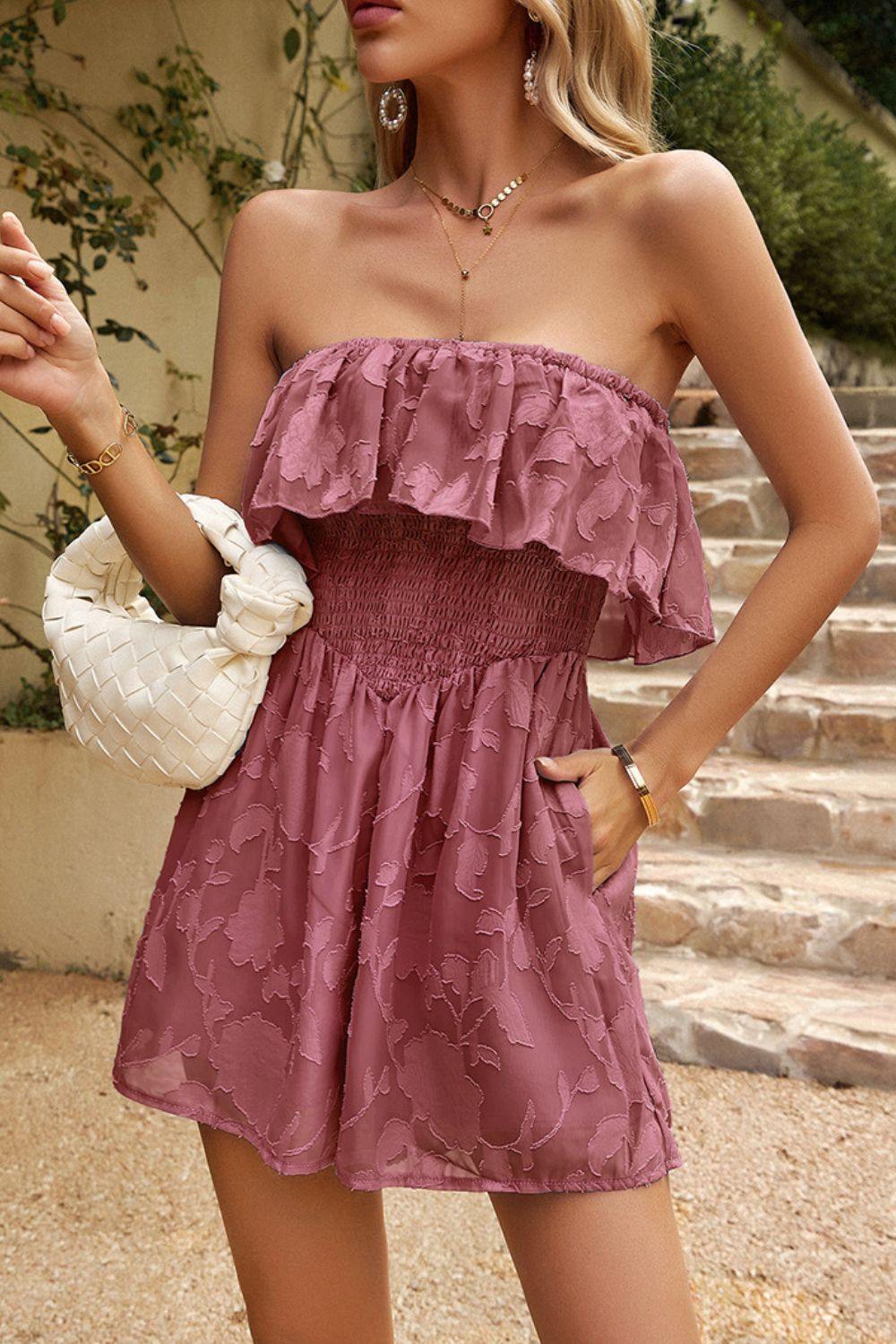 Strapless Layered Smocked Romper - Flyclothing LLC