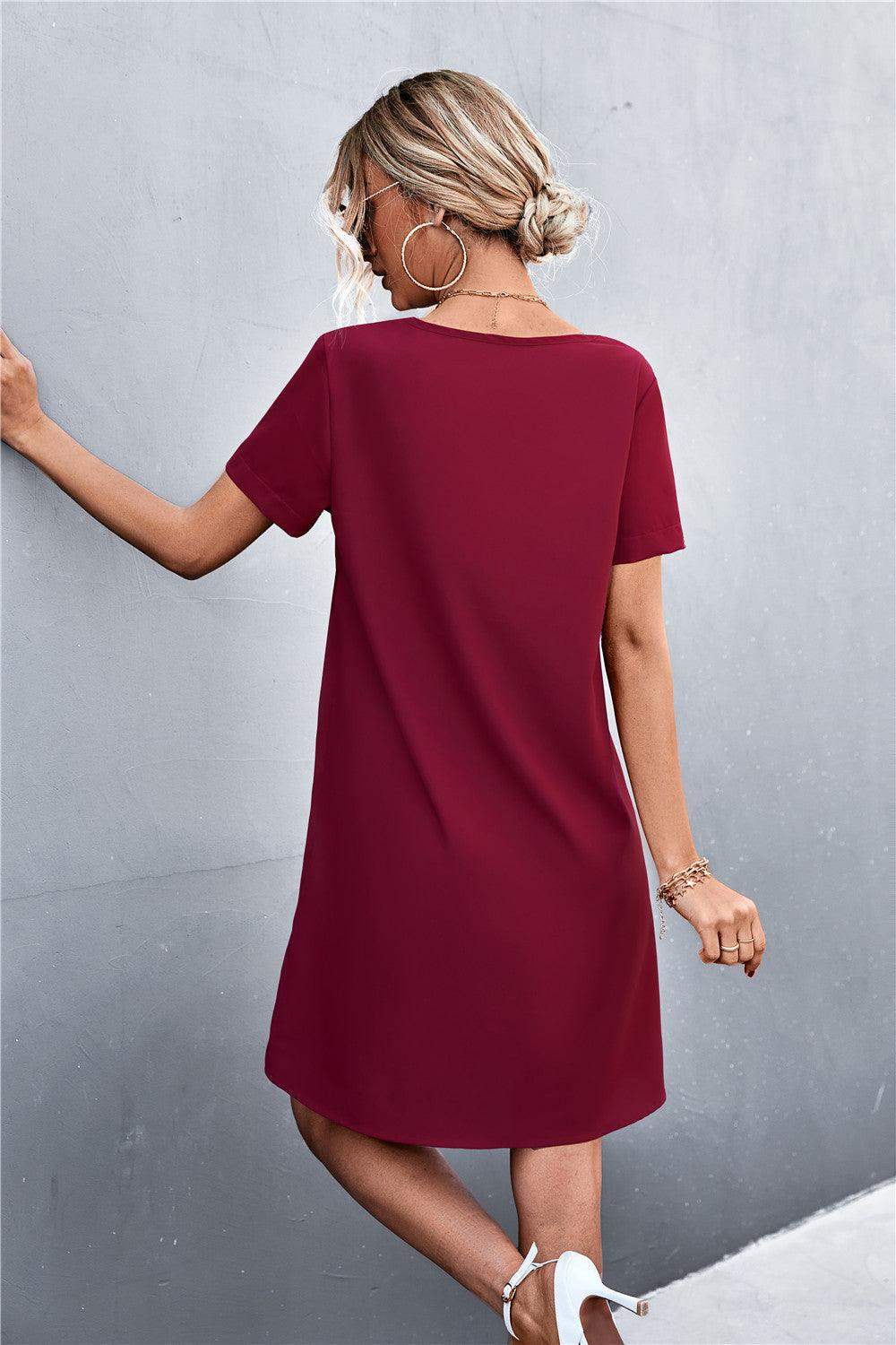 Spliced Lace Contrast Short Sleeve Dress - Trendsi - Flyclothing LLC