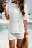 Eyelet Round Neck Top and Shorts Set - Trendsi - Flyclothing LLC