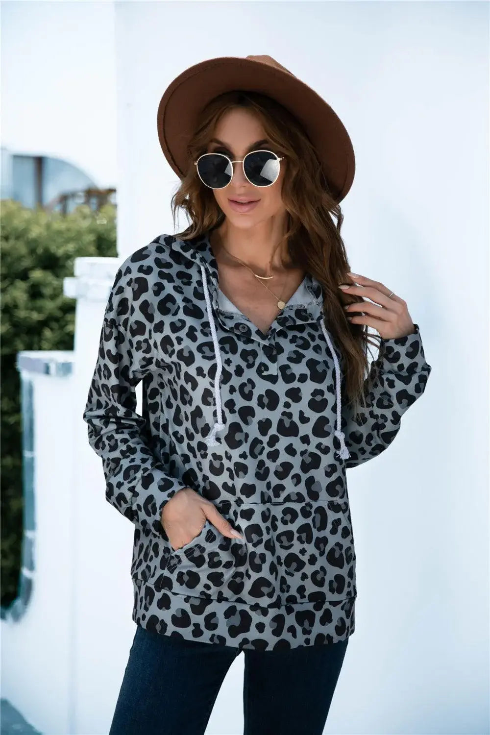 Full Size Printed Quarter-Snap Drop Shoulder Hoodie - Trendsi - Flyclothing LLC