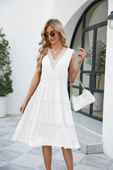 Contrast V-Neck Sleeveless Tiered Dress - Trendsi - Flyclothing LLC