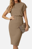 Boat Neck Short Sleeve Knee-Length Dress - Trendsi - Flyclothing LLC