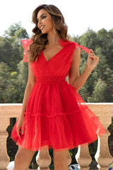 V-Neck Shoulder Detail Mesh Dress - Trendsi - Flyclothing LLC
