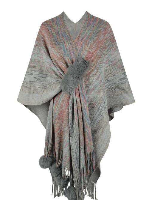 Heathered Fringe Hem Poncho - Trendsi - Flyclothing LLC