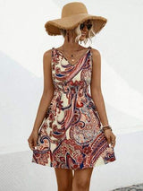 Smocked Printed V-Neck Mini Dress - Trendsi - Flyclothing LLC