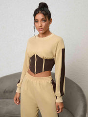 Contrast Sweatshirt and Sweatpants Set - Trendsi