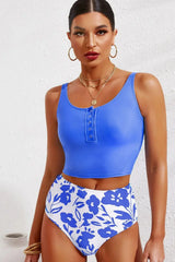 Half Snap Square Neck Tankini Set - Trendsi - Flyclothing LLC