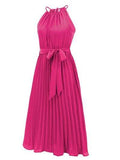 Pleated Spaghetti Strap Tie Waist Midi Dress - Trendsi - Flyclothing LLC