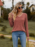 Ribbed V-Neck Long Sleeve Tee - Trendsi - Flyclothing LLC