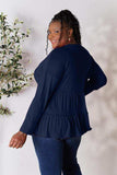 Double Take Half Button Long Sleeve Ruffle Hem Blouse - Trendsi - Flyclothing LLC
