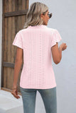 Eyelet Notched Neck Flutter Sleeve Top - Trendsi - Flyclothing LLC
