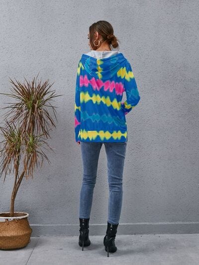 Contrast Quarter Zip Dropped Shoulder Hoodie - Trendsi