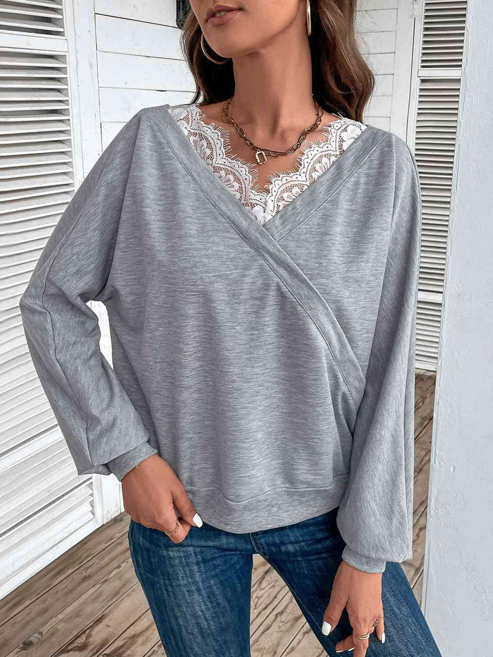 Lace Detail Long Sleeve Top - Trendsi