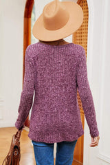 Eyelet Ribbed Round Neck Long Sleeve T-Shirt - Trendsi - Flyclothing LLC