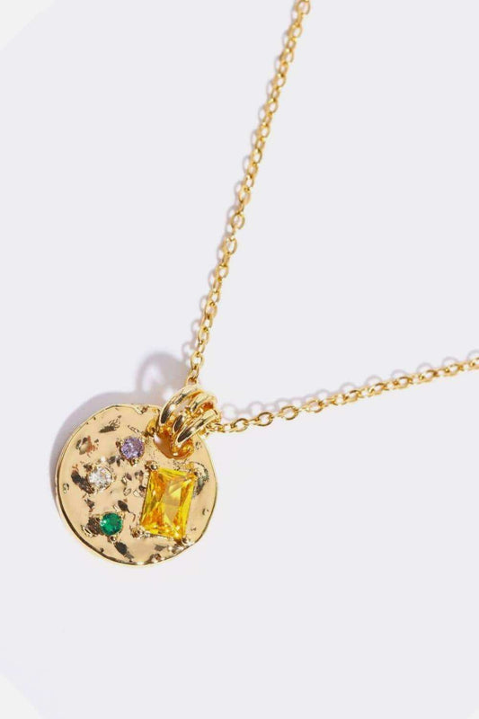 Inlaid Multicolored Zircon Round Pendant Copper Necklace - Trendsi - Flyclothing LLC