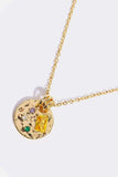 Inlaid Multicolored Zircon Round Pendant Copper Necklace - Trendsi - Flyclothing LLC