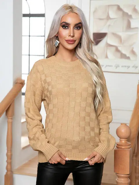 Round Neck Drop Shoulder Sweater - Trendsi - Flyclothing LLC