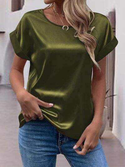 Round Neck Short Sleeve T-Shirt - Trendsi - Flyclothing LLC