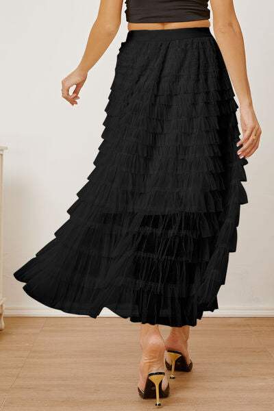 Ruched High Waist Tiered Skirt - Trendsi - Flyclothing LLC