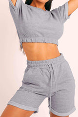 Short Sleeve Cropped Top and Drawstring Shorts Lounge Set - Trendsi - Flyclothing LLC