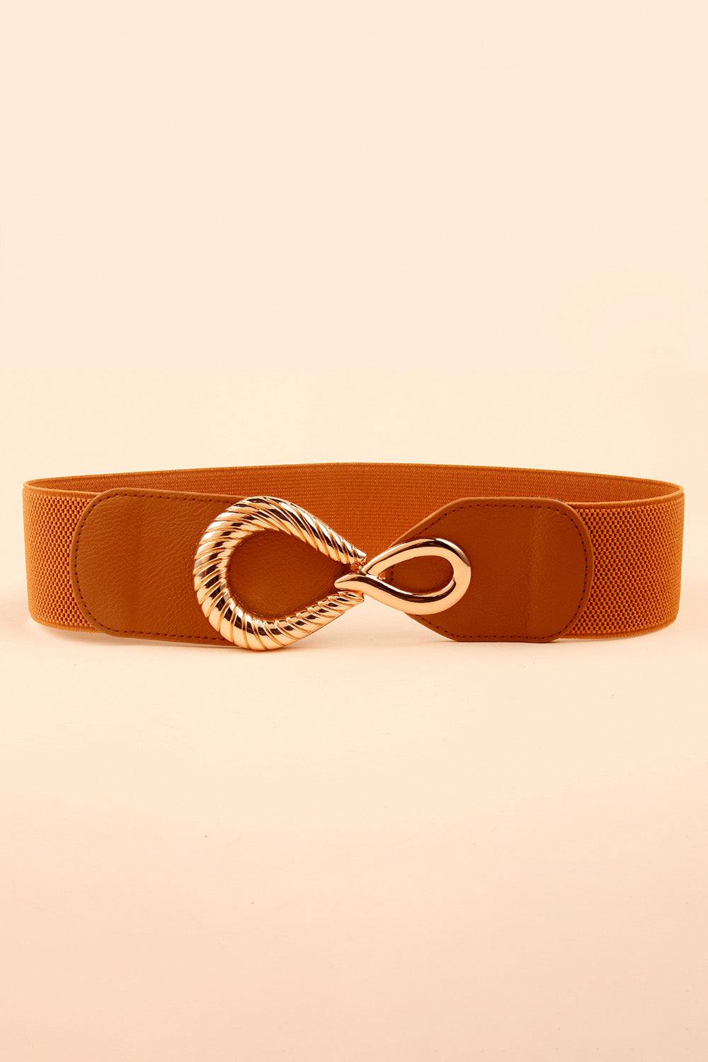 Ribbed Alloy Buckle Elastic Belt - Trendsi