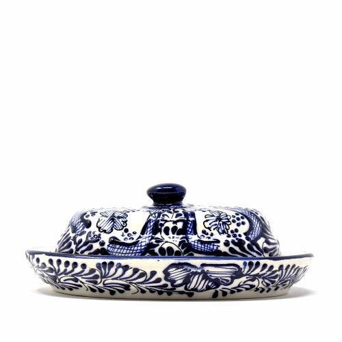 Handmade Pottery Butter Dish, Blue Flower - Encantada - Encantada