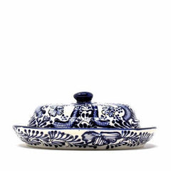 Handmade Pottery Butter Dish, Blue Flower - Encantada - Encantada
