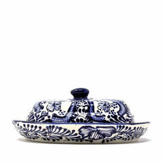 Handmade Pottery Butter Dish, Blue Flower - Encantada - Flyclothing LLC