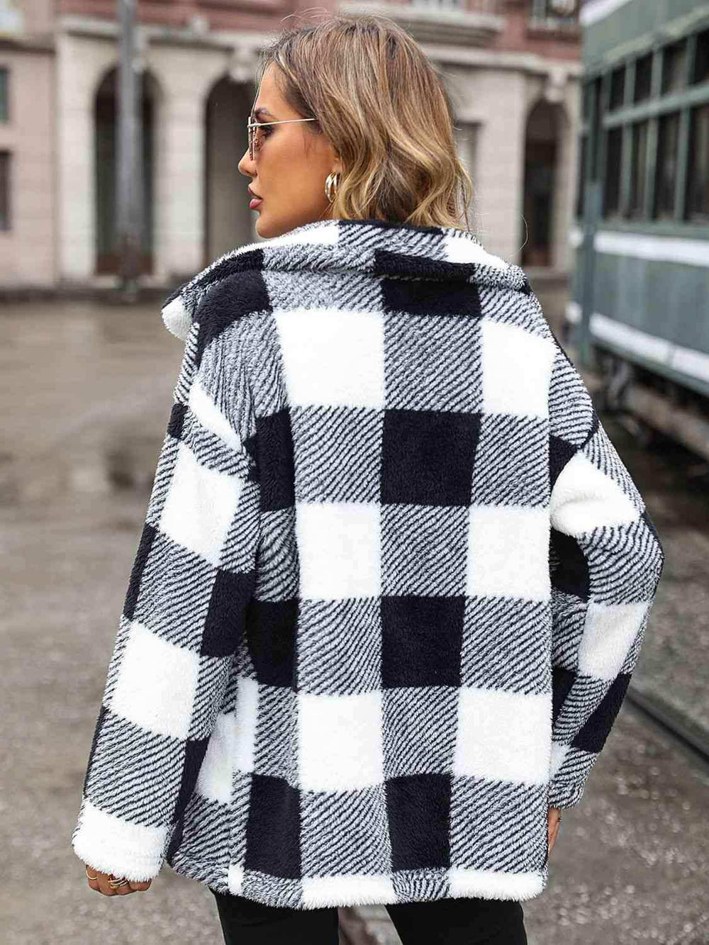 Plaid Collared Neck Button Down Jacket - Trendsi - Flyclothing LLC