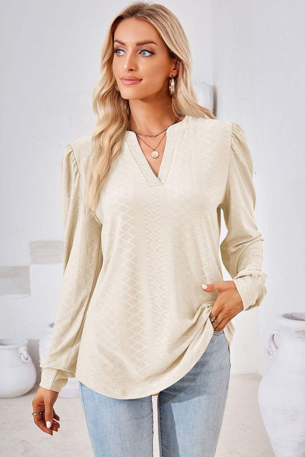Notched Long Sleeve T-Shirt - Trendsi - Flyclothing LLC