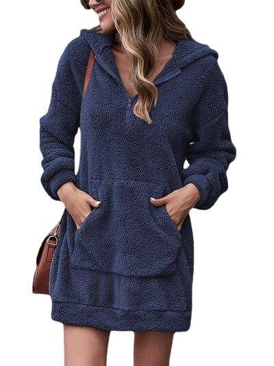 Half Zip Dropped Shoulder Oversized Hoodie - Trendsi - Flyclothing LLC