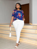 Plus Size Cold-Shoulder Round Neck Curved Hem Tee - Trendsi