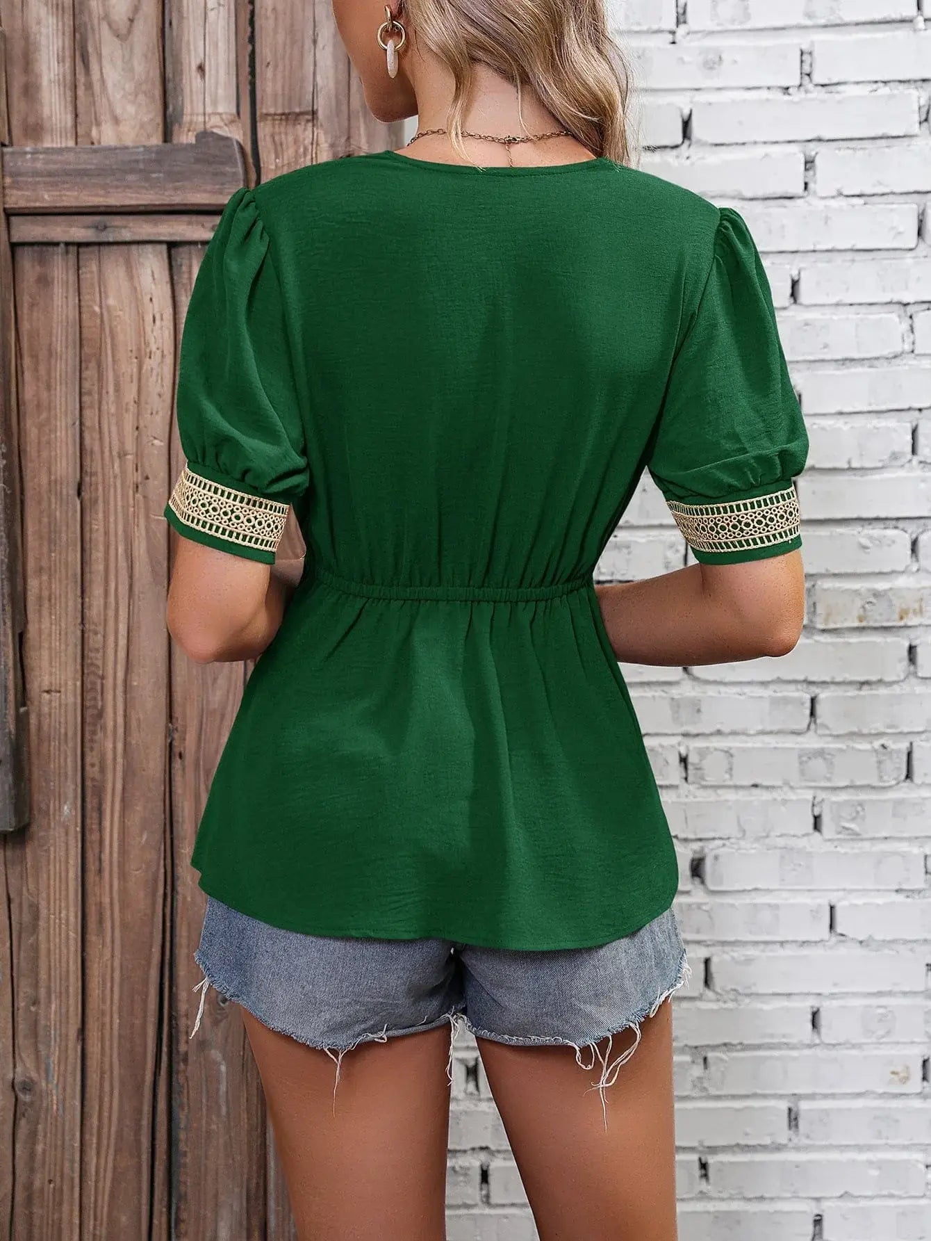 Contrast V-Neck Babydoll Top - Trendsi - Flyclothing LLC