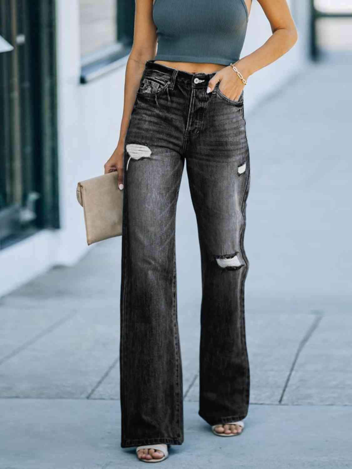 Distressed Straight Leg Jeans - Trendsi - Flyclothing LLC