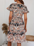 Printed V-Neck Tiered Dress - Trendsi