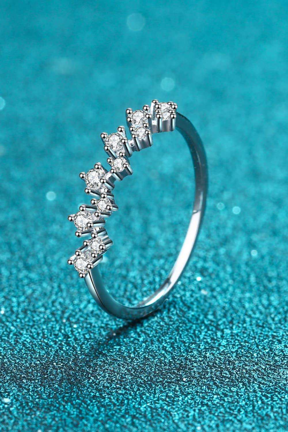 Moissanite Rhodium-Plated Half-Eternity Ring - Trendsi - Flyclothing LLC