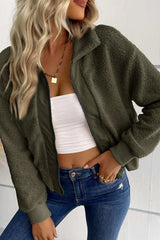 Zip-Up Sherpa Collared Neck Jacket with Pockets - Trendsi - Flyclothing LLC