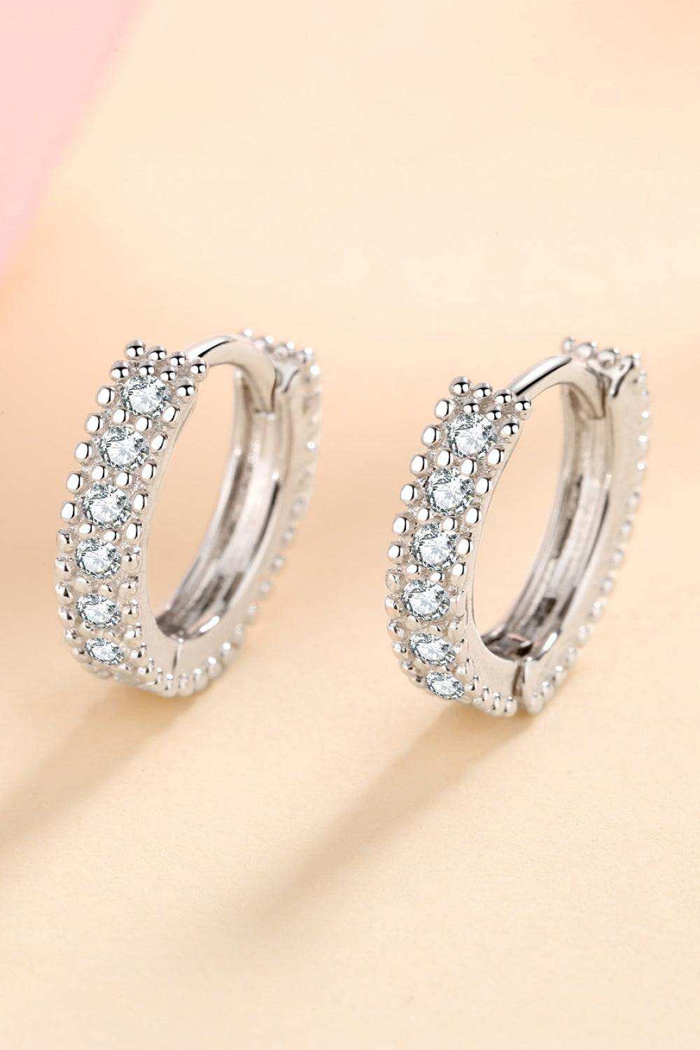 925 Sterling Silver Inlaid Moissanite Huggie Earrings - Trendsi - Flyclothing LLC