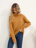 Slit Turtleneck Dropped Shoulder Sweater - Trendsi - Flyclothing LLC